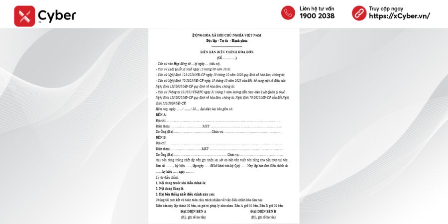 Biên bản điều chỉnh hóa đơn là gì? Cập nhật theo quy định mới và cách ký điện tử chính xác 3 Mẫu biên bản điều chỉnh hóa đơn theo Nghị định 70