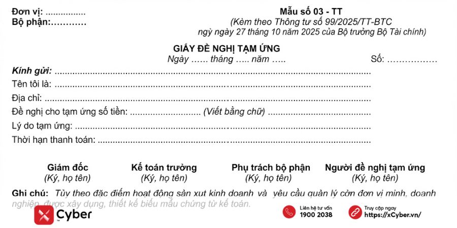 Giấy đề nghị tạm ứng: Tổng hợp mẫu chuẩn và hướng dẫn chi tiết 3 giấy đề nghị tạm ứng theo thông tư 99