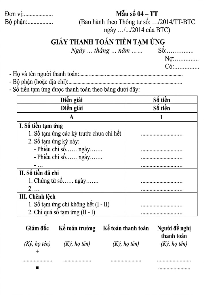 Mẫu giấy đề nghị thanh toán tạm ứng mới nhất & Cách ghi chi tiết 5 Mẫu giấy đề nghị thanh toán tạm ứng áp dụng cho doanh nghiệp theo Thông tư 200/2014/TT-BTC