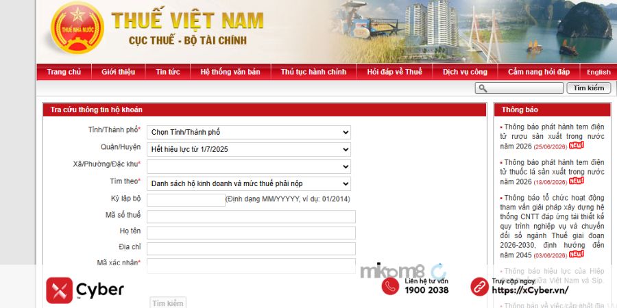 Hướng dẫn cách tra cứu thông tin hộ kinh doanh cá thể chi tiết, chính xác 13 Tra cứu thông tin nộp thuế hộ kinh doanh - bước 1