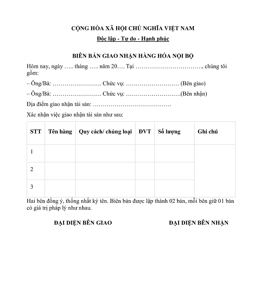 Tổng hợp 6+ mẫu biên bản giao nhận hàng hóa mới nhất hiện nay 8 biên bản giao nhận hàng hóa nội bộ