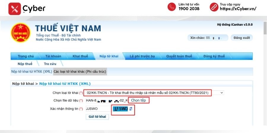 Mẫu 02/KK-TNCN là gì? Cách kê khai và nộp tờ khai thuế TNCN 13 cách nộp tờ khai 02/kk-tncn qua mạng - bước 2.2