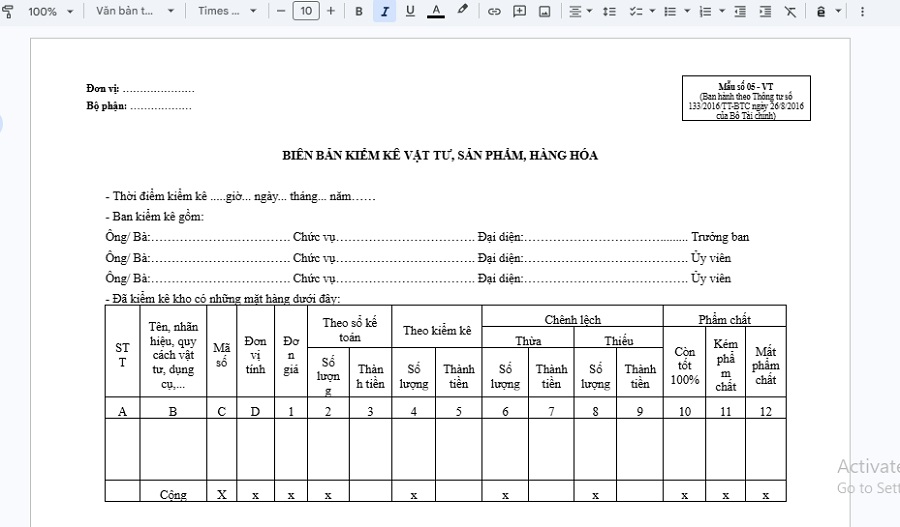 Trọn bộ các mẫu biên bản kiểm kê hàng tồn kho mới nhất (Cập nhật) 4 Mẫu biên bản kiểm kê hàng tồn kho Thông tư 200
