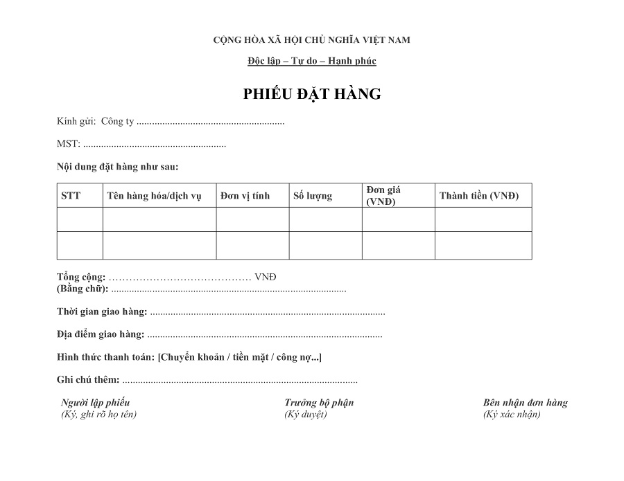 Tải ngay các mẫu đơn đặt hàng chuẩn, mới nhất hiện nay (File Word, Excel) 7 mẫu đơn đặt hàng có xác nhận 2 bên