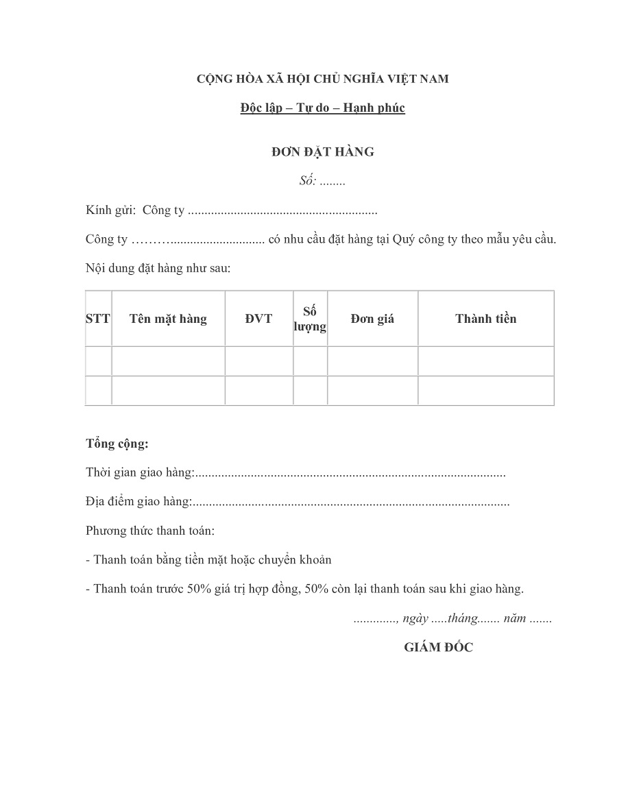 Tải ngay các mẫu đơn đặt hàng chuẩn, mới nhất hiện nay (File Word, Excel) 5 mẫu đơn đặt hàng đơn giản