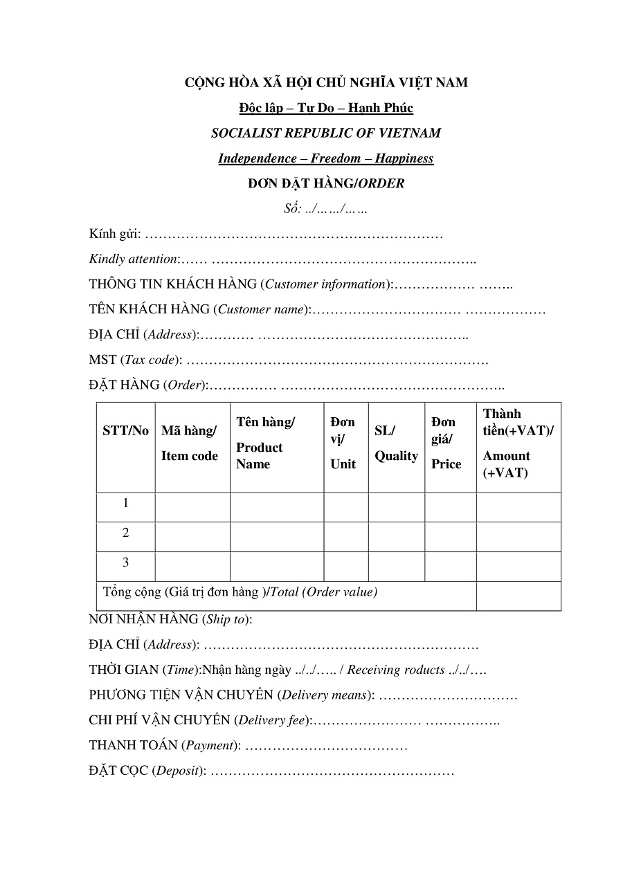 Tải ngay các mẫu đơn đặt hàng chuẩn, mới nhất hiện nay (File Word, Excel) 9 mẫu đơn đặt hàng song ngữ