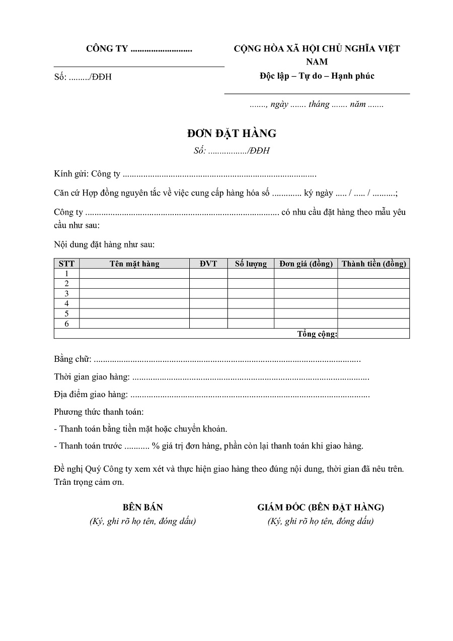 Tải ngay các mẫu đơn đặt hàng chuẩn, mới nhất hiện nay (File Word, Excel) 8 mẫu đơn đặt hàng theo hợp đồng nguyên tắc