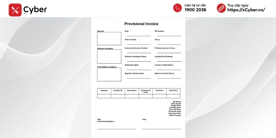 Hóa đơn thương mại/Commercial Invoice là gì? Quy định, vai trò, mẫu hóa đơn và cách phân biệt với hóa đơn GTGT 5 Mẫu hóa đơn tạm thời (Provisional Invoice)