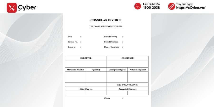 Hóa đơn thương mại/Commercial Invoice là gì? Quy định, vai trò, mẫu hóa đơn và cách phân biệt với hóa đơn GTGT 8 Mẫu hóa đơn thương mại lãnh sự (Consular Invoice)
